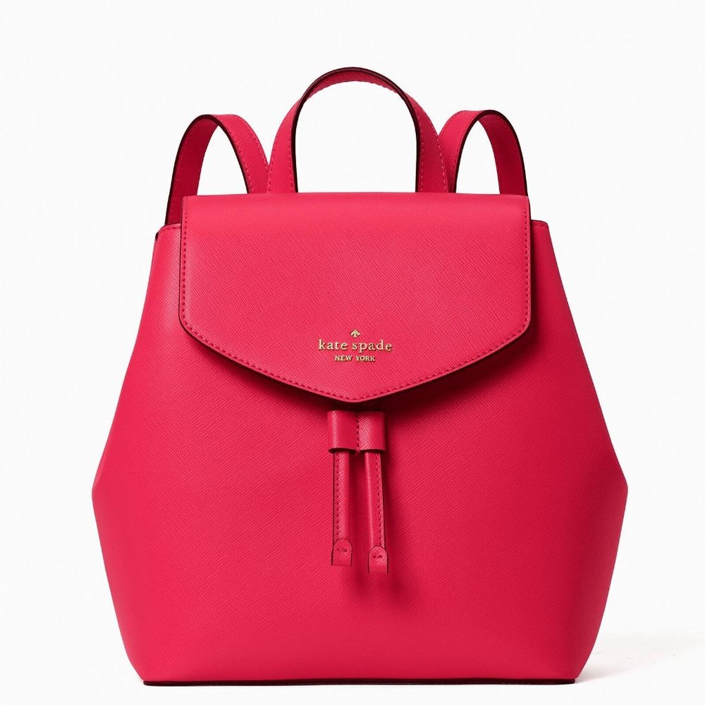 New Kate Spade Lizzie Saffiano Leather Medium Flap Backpack Bikini Pink